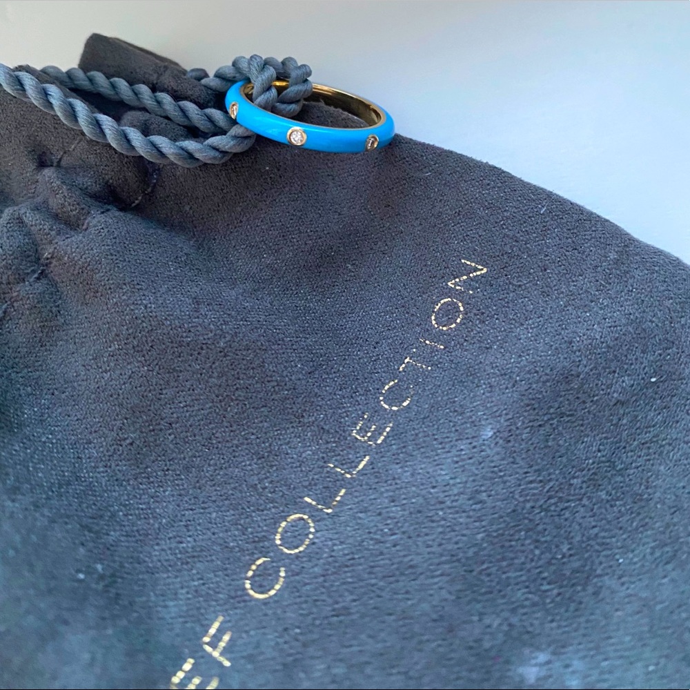 EF Collection 14K Gold and Diamond Enamel Ring